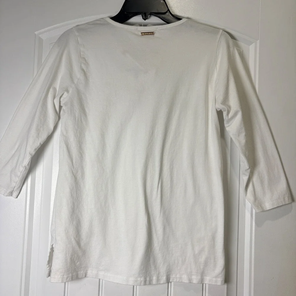 Michael Kors Lace Up Top Womens Small White Grommet 3/4 Sleeve Jersey Shirt